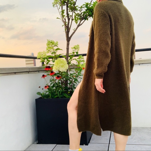 SOLD ON MERC Italian Knit Thick Long Mohair Wool Duster Cardigan Army Green - Picture 10 of 16